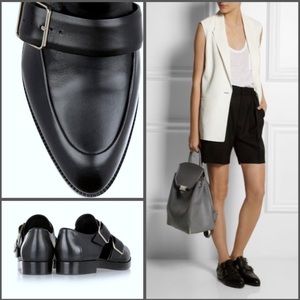 Alexander Wang Women's Monk Shoe Black Leather Buckle Jacquette Loafer 38 US 8